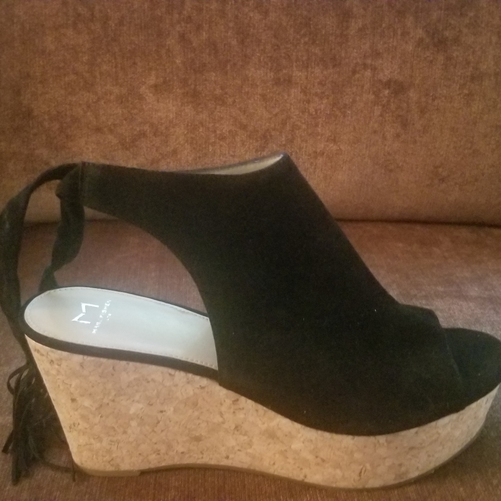 NEW cork wedge black suede sandals